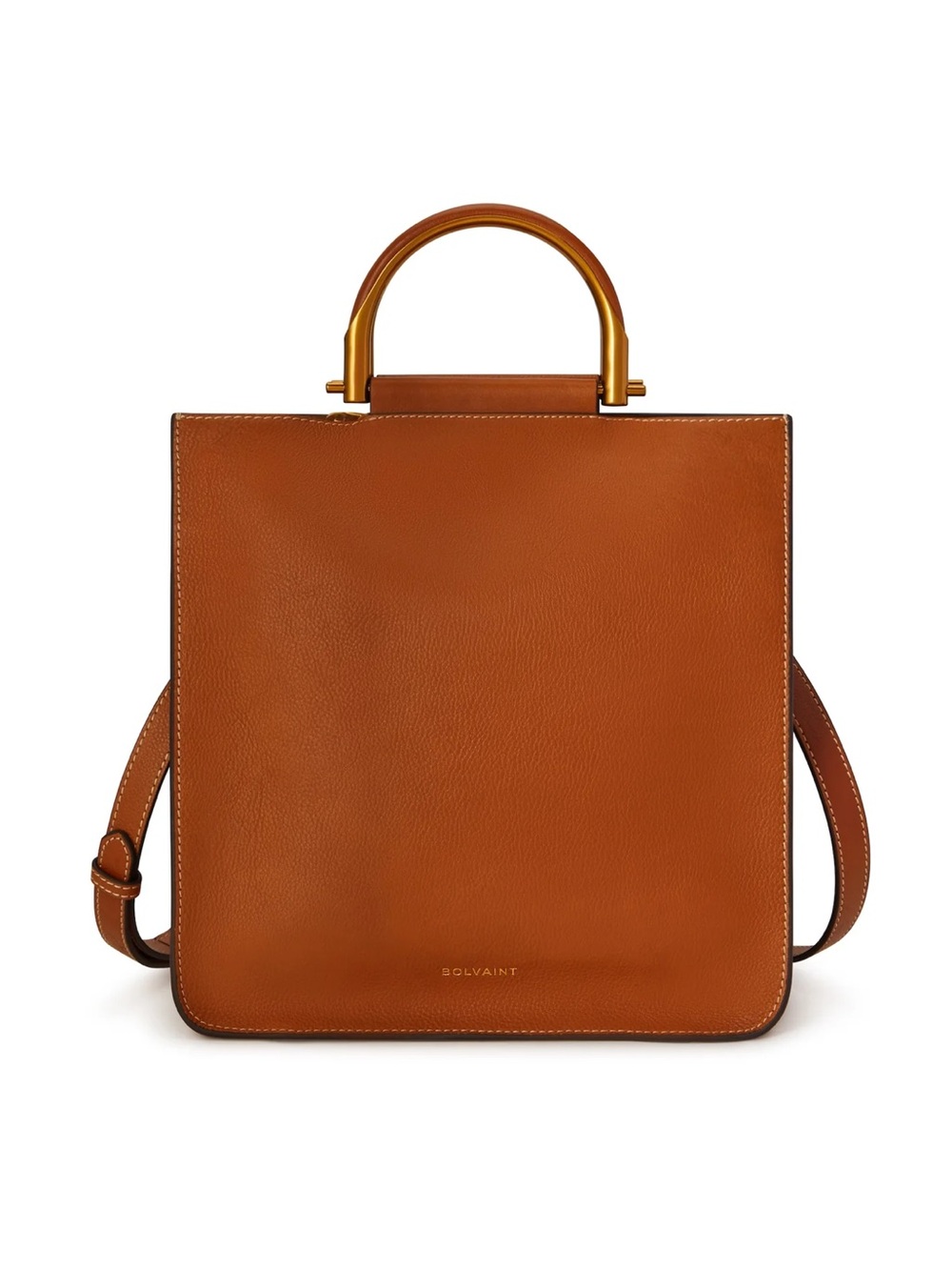 Tan Leather Top-Handle Shoulder Bag